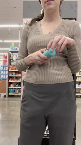 clothed exhibitionism exhibitionist grocery store masturbating public sex toy solo