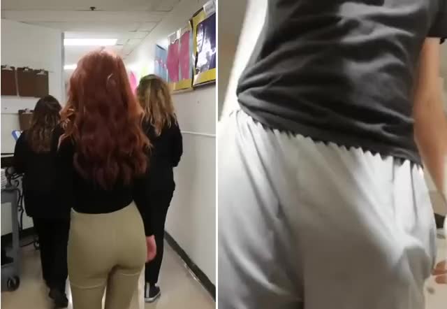 She notices the big bulge in your pants because of walking behind her fat ass