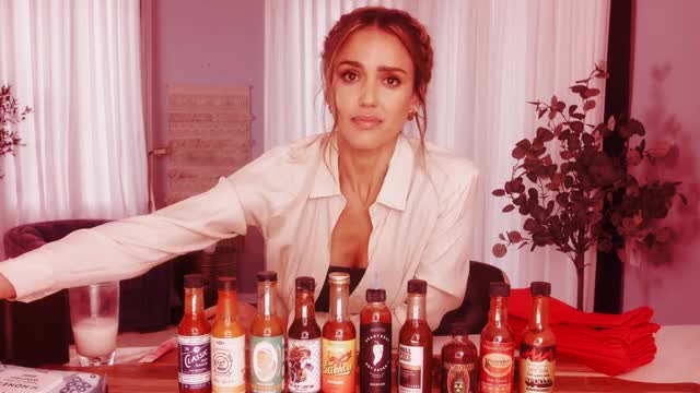 Jessica Alba Applies Lip Gloss While Eating Spicy Wings | Hot Ones