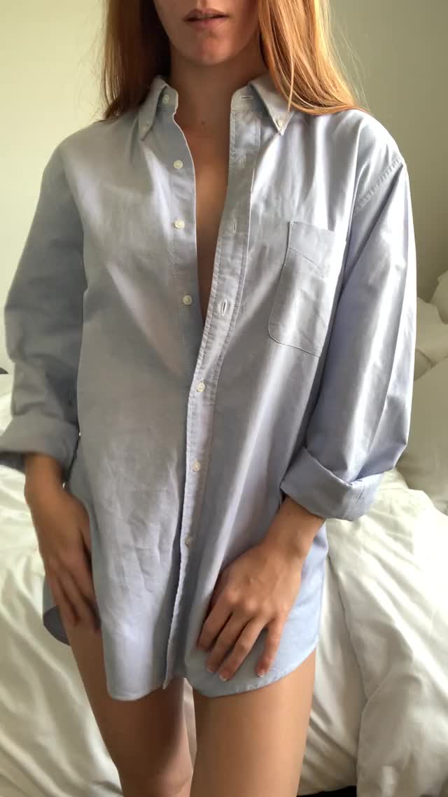 Oversized button up strip tease