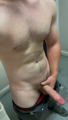 Playing with my big young dick at work