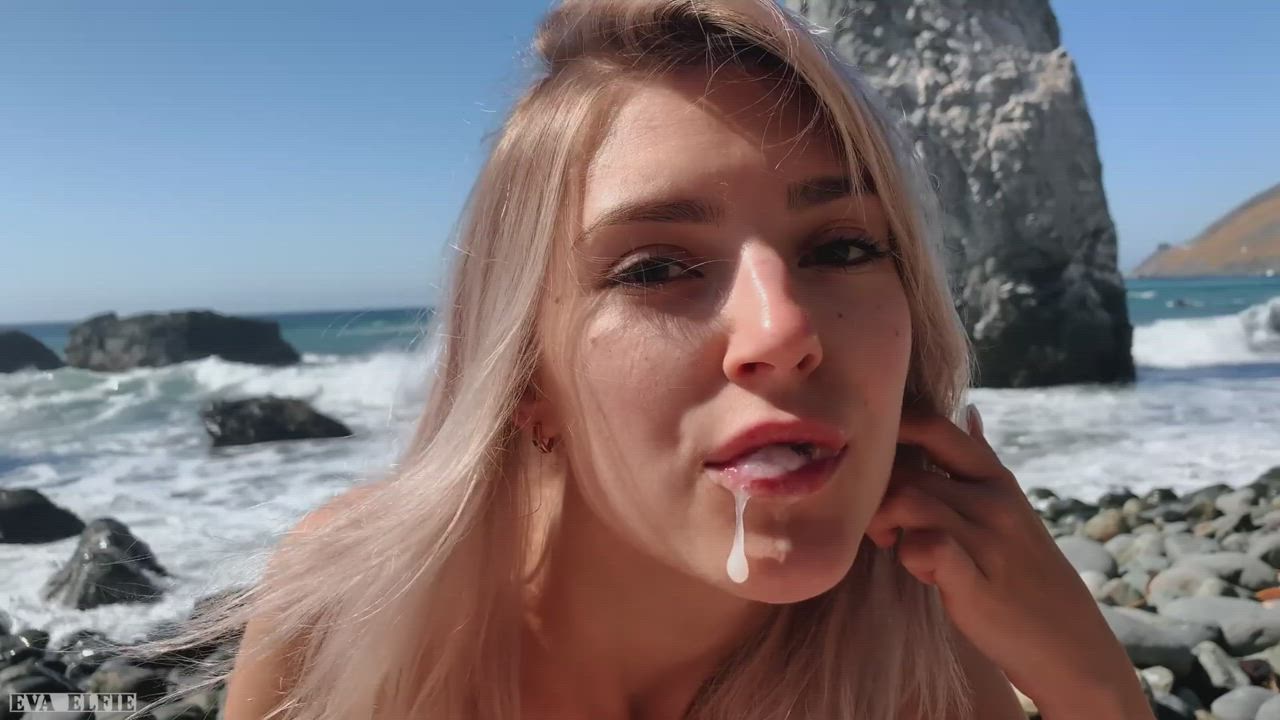 Beach Big Tits Blonde Cum In Mouth Cumshot Eva Elfie Girlfriend Natural Tits Oral