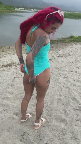 beach exhibitionism latina naomytatss nipple piercing onlyfans public swimsuit tattoo