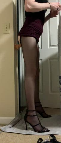 dildo high heels lingerie pantyhose sissy solo trans clip