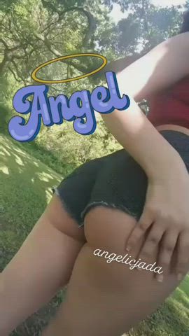 booty clothed jean shorts natural outdoor petite public shorts spanking clip