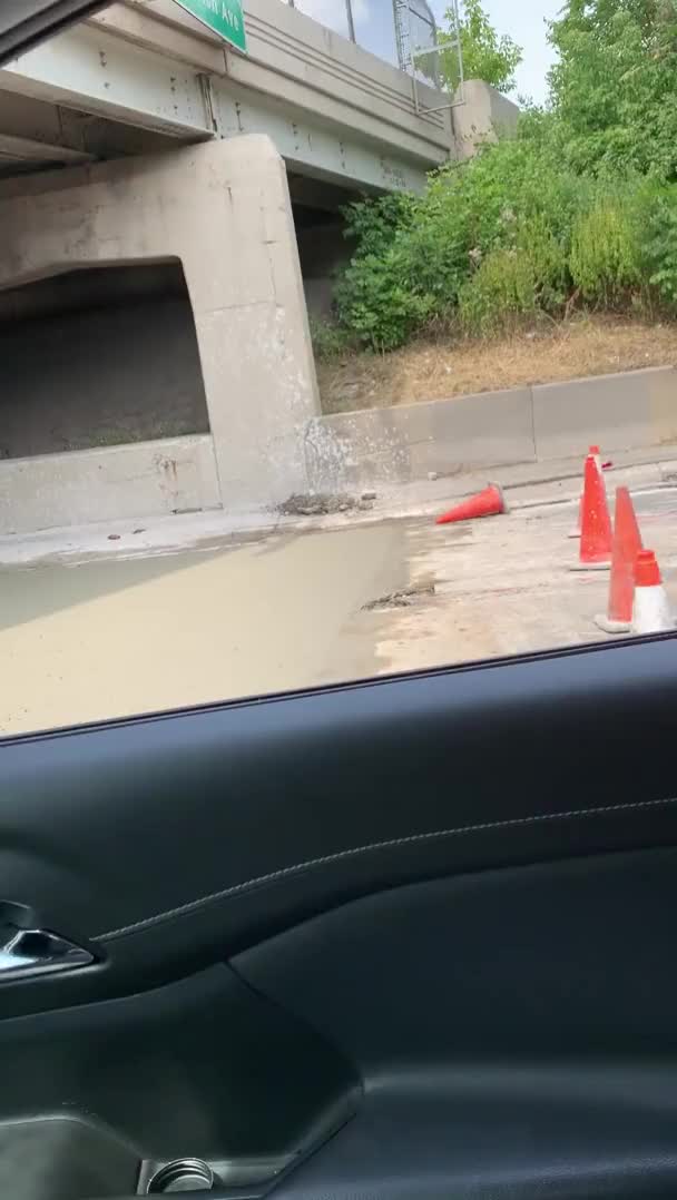 This idiot drove through a construction zone and screwed up some wet concrete.