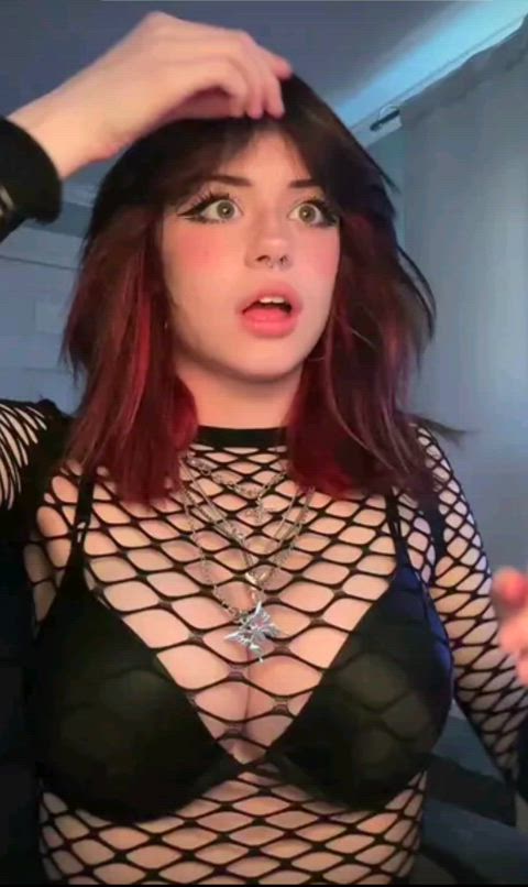 21 years old big tits bra brunette fishnet short hair solo tiktok tik-tok undies