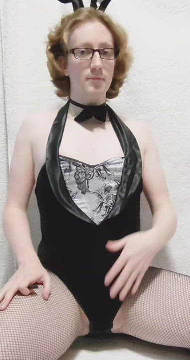 british bunny cosplay crossdressing femboy fishnet halloween male masturbation twink