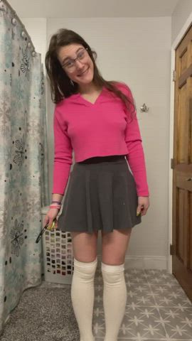 Clothed Cute Skirt Socks Teasing Thong Upskirt clip