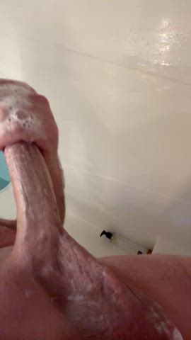 bwc big balls big dick daddy jerk off male masturbation shower soapy clip