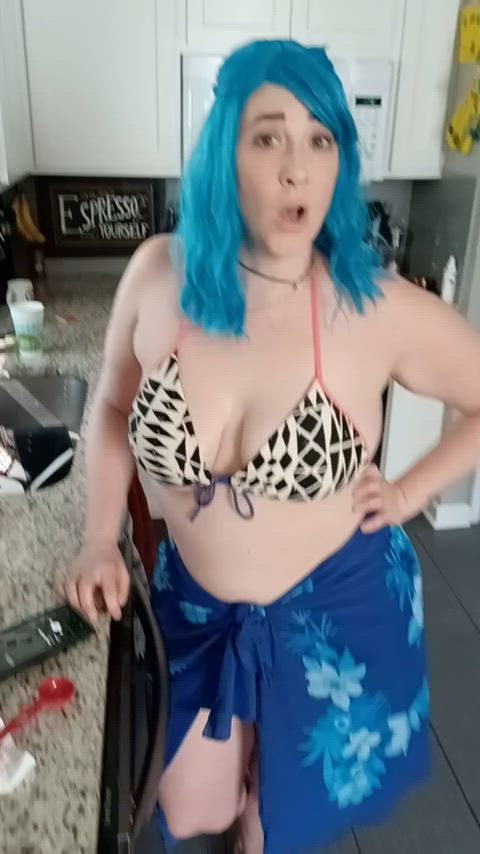 big tits bikini bisexual milf blue hair clip