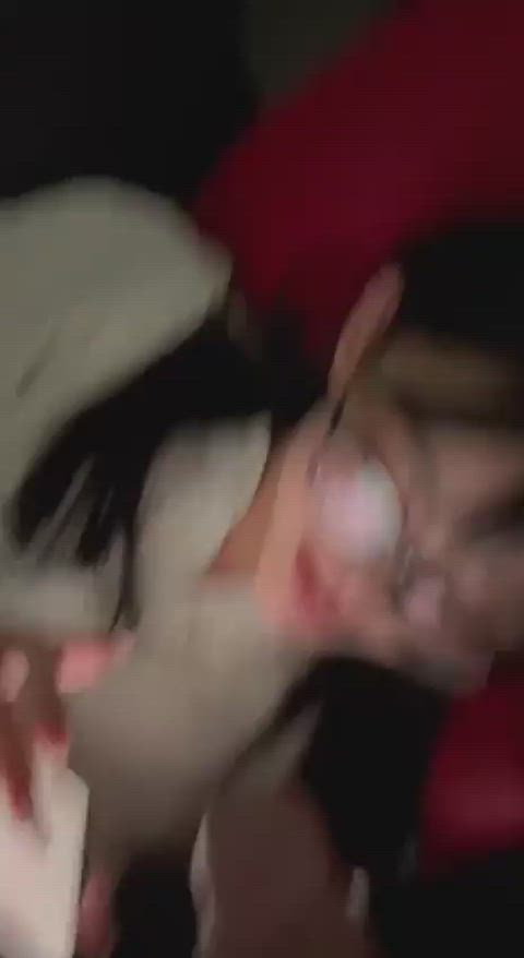 Cute chinese glasses girl blowjob while playing with her phone