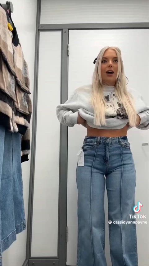 ass blonde clothed clothing jeans clip