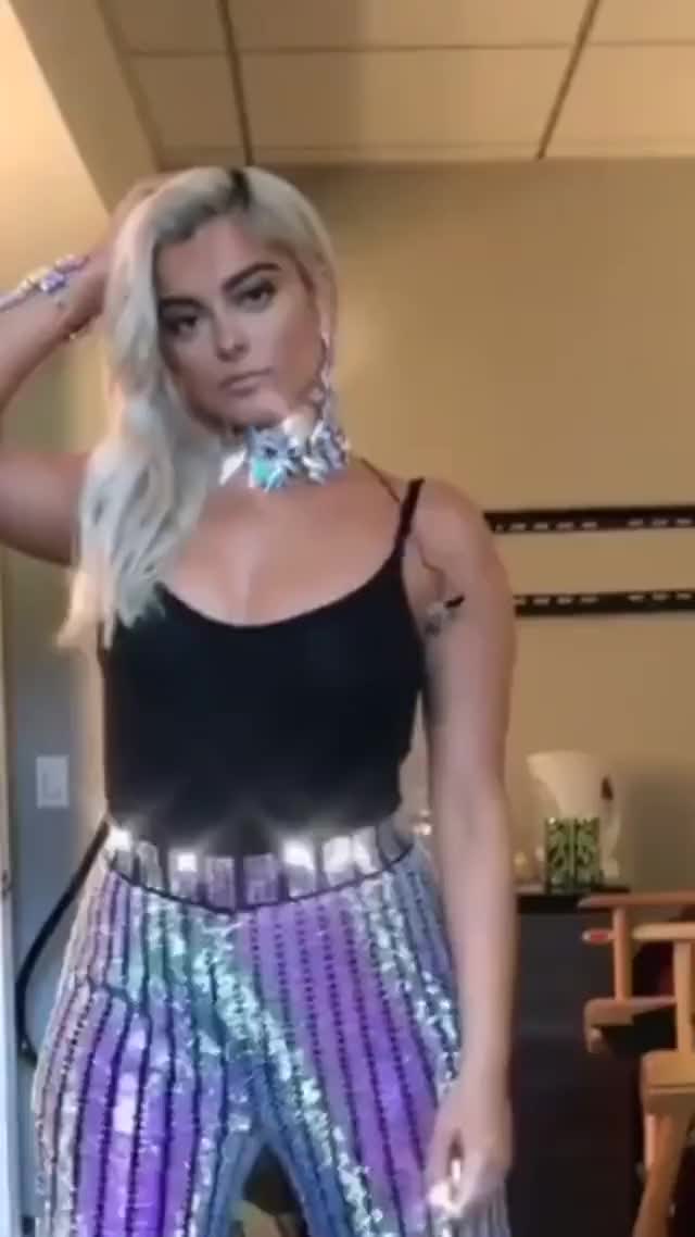 Bebe Rexha with sparkly pants shows off her thick ass