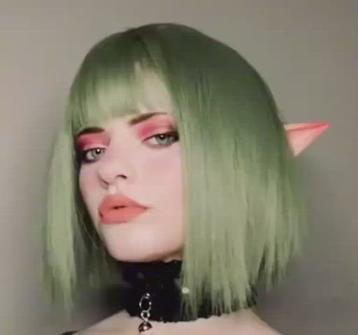 ahegao choker cosplay elf green eyes short hair clip