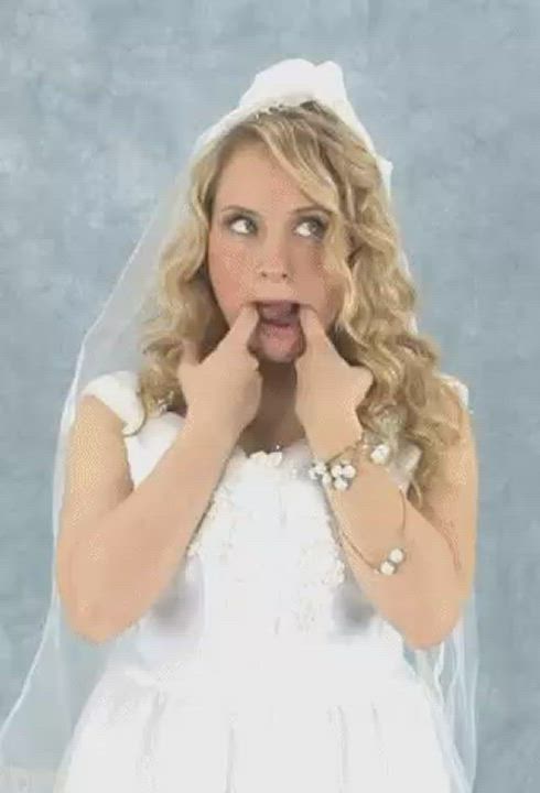 Weird tongue/face fetish video with bride.