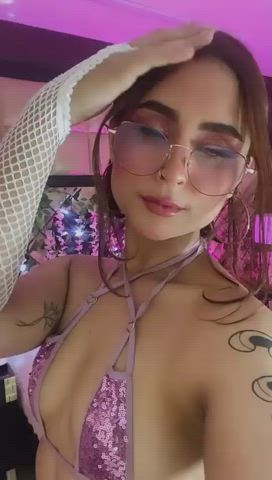 ass cute girlfriend glasses lingerie petite small tits tattoo clip