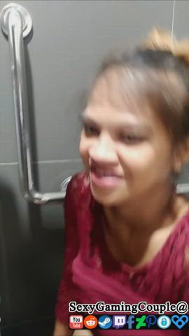 Hot pregnant Asian wife blows me in public toilet - Cumm in Mouth Ending - Part 1