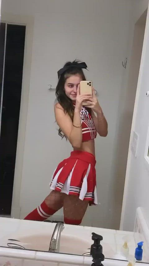brunette cheerleader cute french halloween natural tits skirt slutty teen tribute