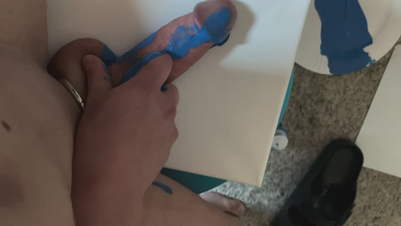 Using my big cock as a paint brush!