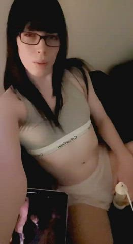 clothed glasses hitachi masturbating solo trans trans woman vibrator clip
