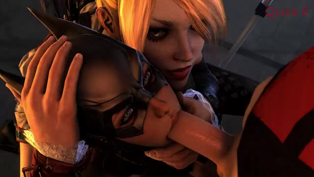 Harley Quinn forcing Batgirl to suck a cock(Quick E)