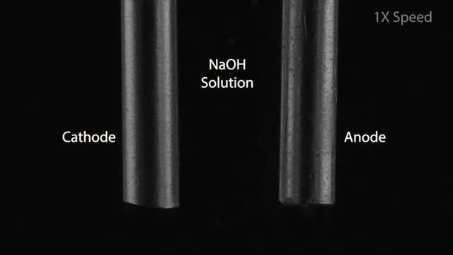 Bubbling Reaction: Electrolysis of sodium hydroxide (NaOH) aqueous solution.