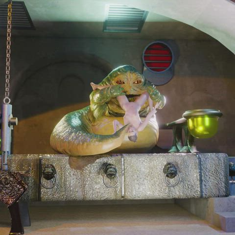 Jabba licks and upside down Rey while she sucks on his Slimy tail (PN34)