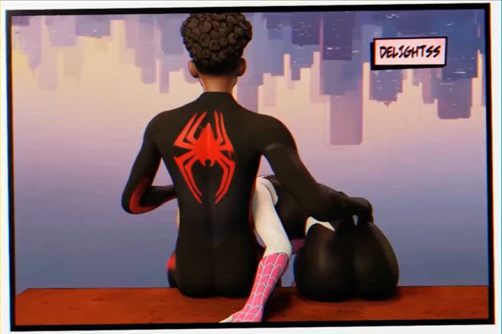 Spider-Gwen sucking off her boyfriend and enjoying the view (Delightstwos)