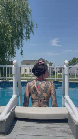 ass bikini bubble butt petite pool tattoo tattedphysique clip