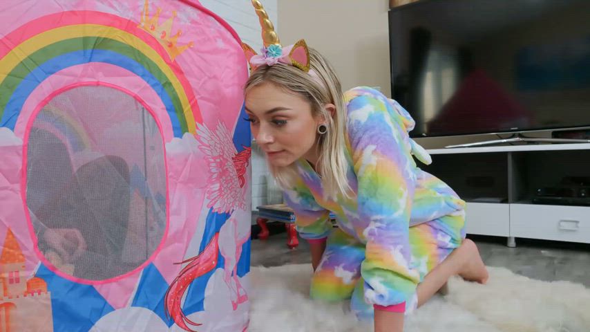 Cute Little Stepsister Caught Her Stepbrother Jerking Off in Her Unicorn Fortress