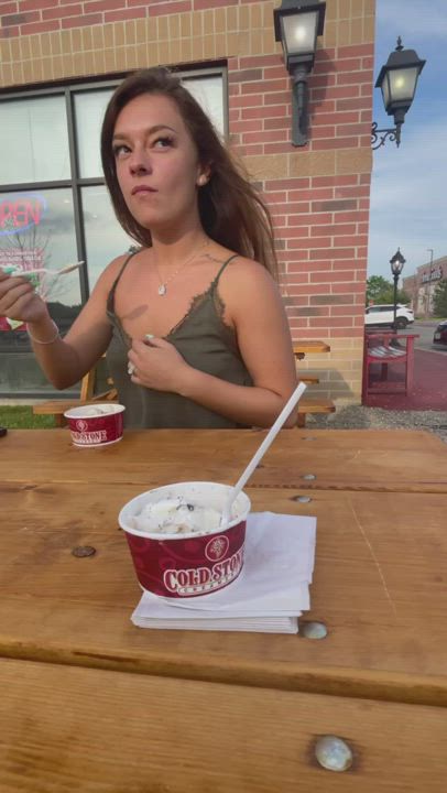 Gah! First time being caught! Ice cream is just better with titties tho 🥺