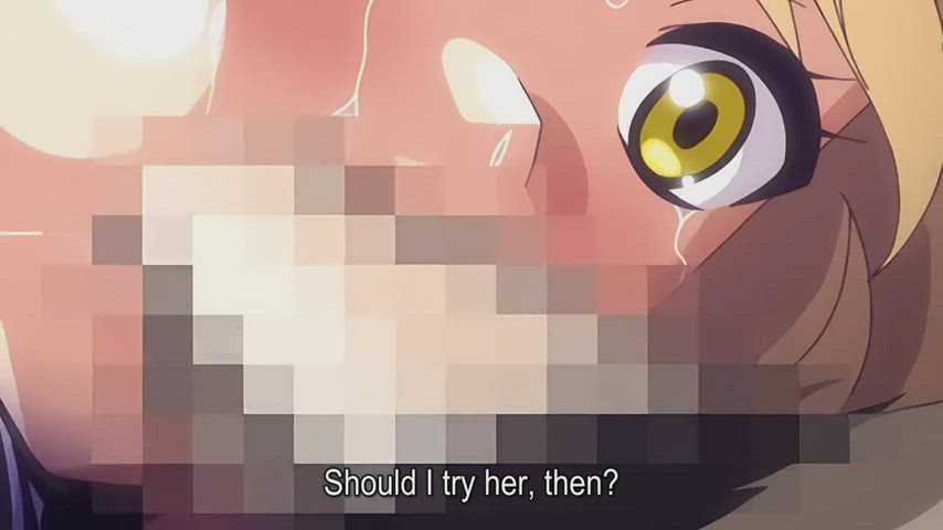 ahegao animation anime blonde blowjob cum in mouth eye contact gangbang hentai clip
