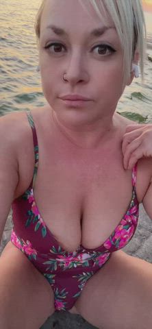 Lake Natural Tits Nipple Piercing Swimsuit clip