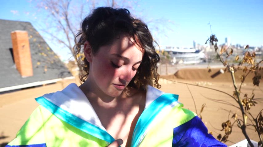 brunette curly hair natural tits clip