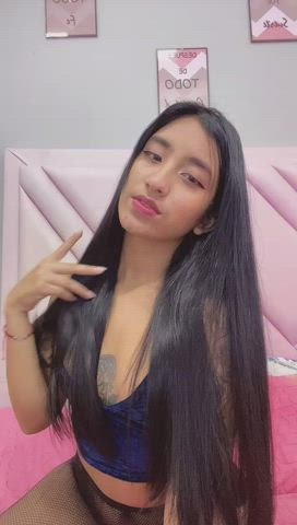 camgirl latina lingerie long hair saliva sensual sucking teen webcam clip