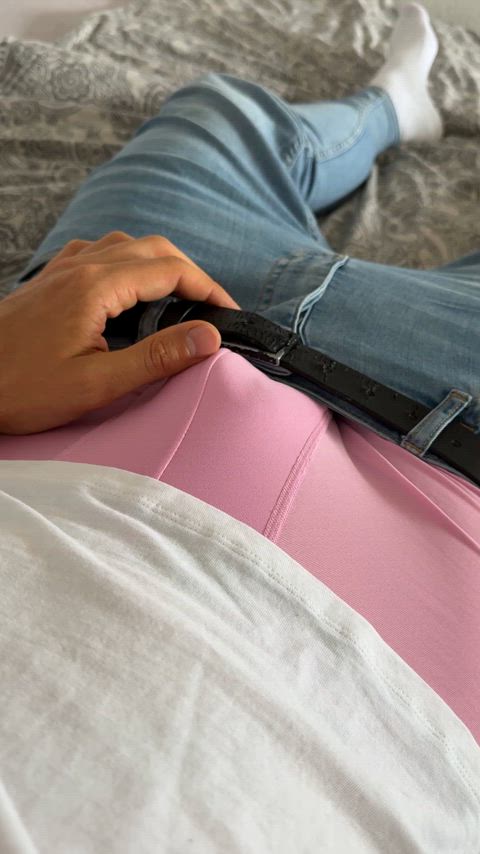 Playing with my bulge in my pink Nike boxerbriefs sagging my skinny jeans