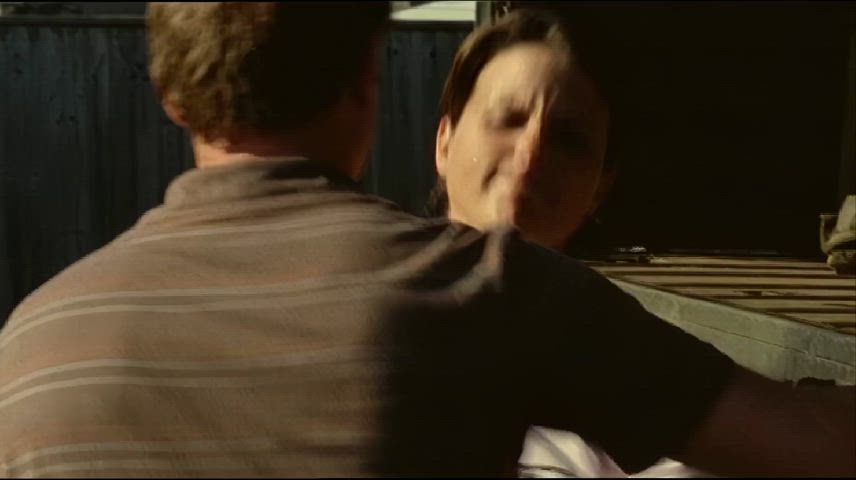 English actress Heather Peace gives a hot squeeze to the balls in this scene. Love