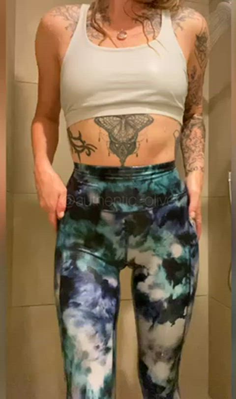 amateur fingering pussy shower solo tattoo tease wet pussy wet and messy yoga pants