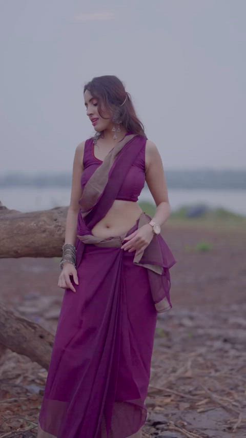 Priyanka Kholgade navel in purple saree