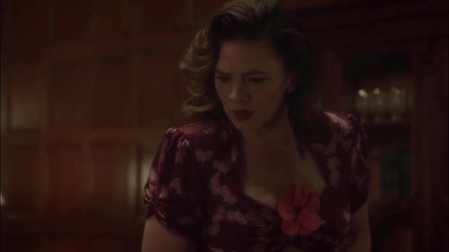 Hayley Atwell - Agent Carter (S2E3, 2016) - cleavage in maroon flower dress sneaking