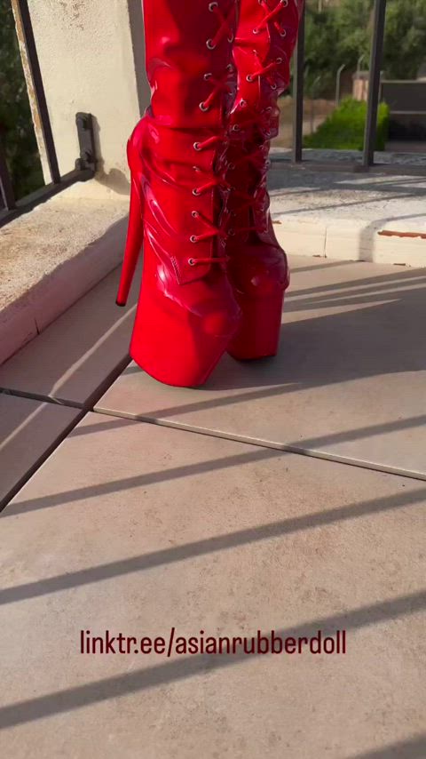 asian big ass boots booty latex leggings long legs outdoor rubber small tits clip