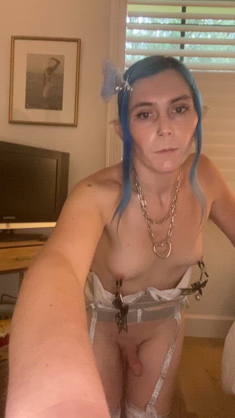 boobs cock elf femboy lingerie nipple clamps nipple play tease tits trans femboys