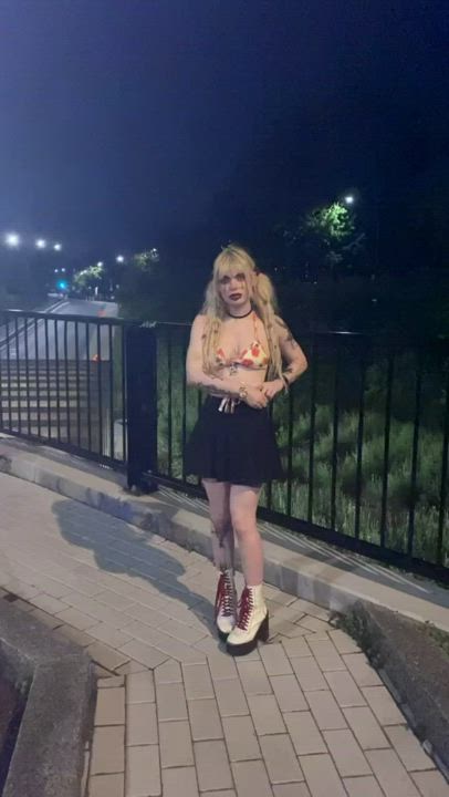 Ass Goth Harley Quinn Outdoor Pale Public Tattoo Undressing clip