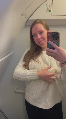 Got so horny flashing my tit in my row, I had to make use of that tiny airplane bathroom