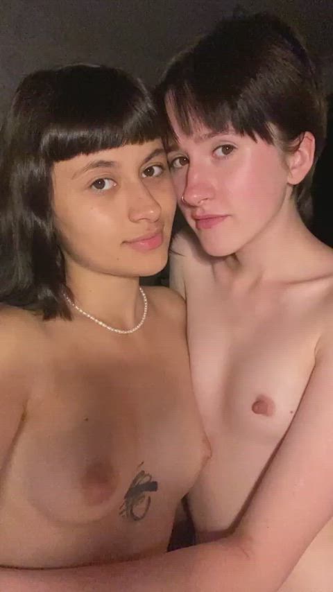 kissing lesbian natural tits short hair small tits tomboy clip