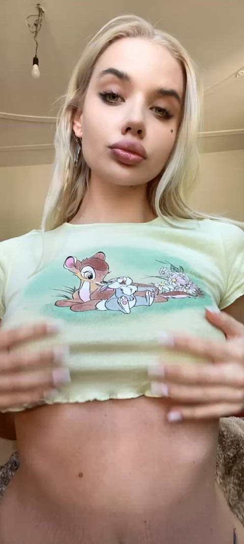 cutie babe blonde showing her boobs