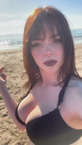 Big Tits Bikini Cleavage Goth Pale Piercing Redhead Teen TikTok clip