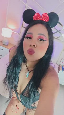 costume ebony hotwife lingerie lipstick long hair milf small tits teasing clip