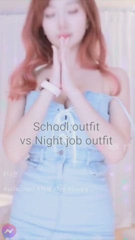 Outfit for school vs night job outfit